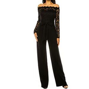 Women's Premier Amour Off the Shoulder Long Sleeve Black Jumpsuit ~ Size 8